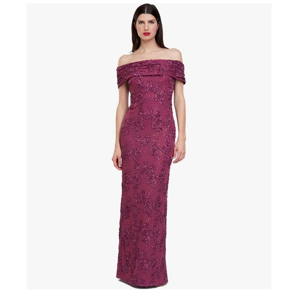 JS COLLECTIONS Chantal Column Gown Size 10 NEW‎ Maxi Off Shoulder Party Sequins